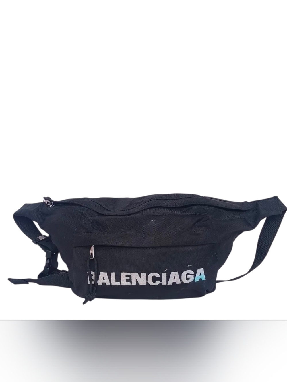 Balenciaga Wheel Belt Black Bag with Faded Blue Accent